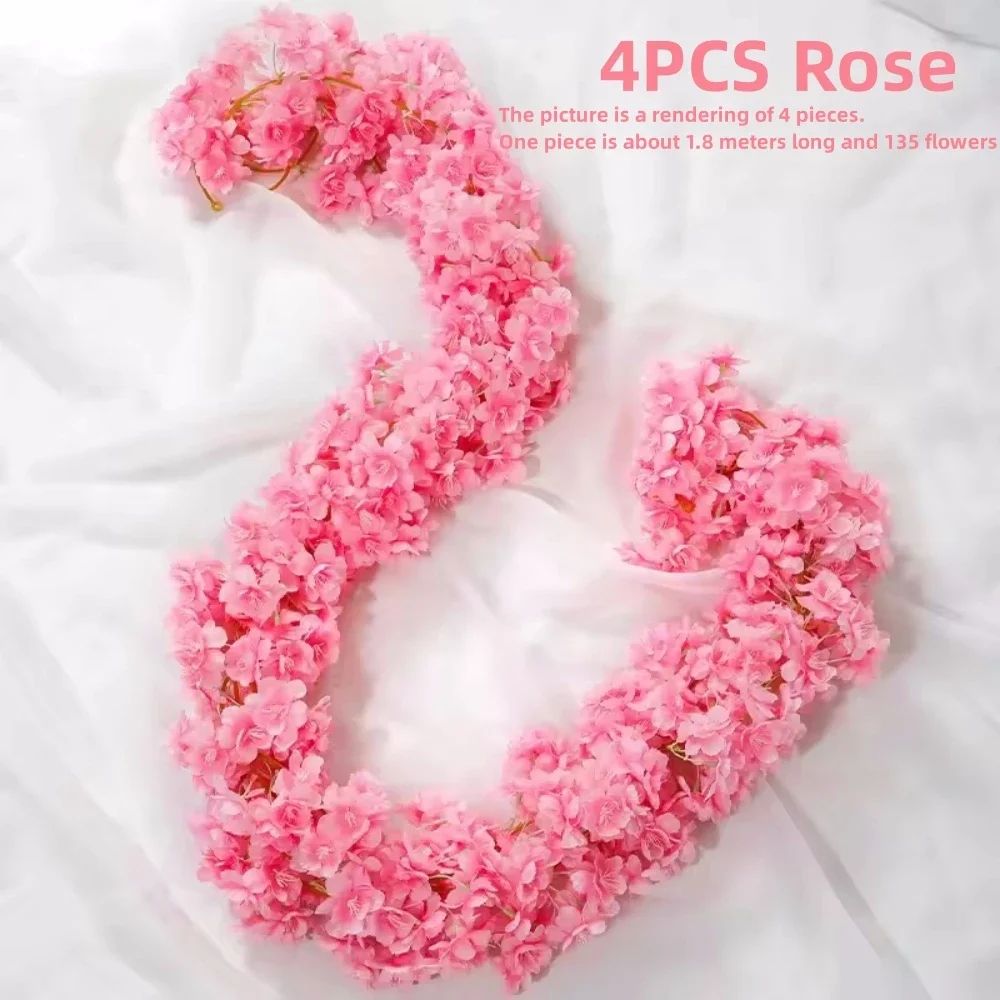 Artificial Sakura Cherry Blossom Garland Vine Silk Hanging Flower Decor For Weddings Home Styling