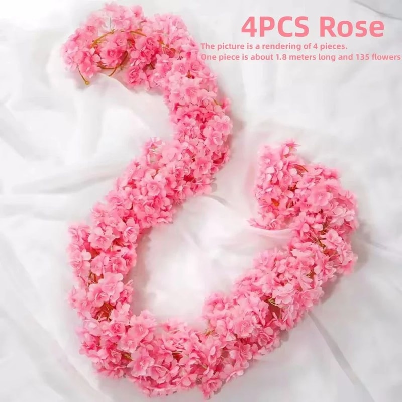 Artificial Sakura Cherry Blossom Garland Vine Silk Hanging Flower Decor For Weddings Home Styling