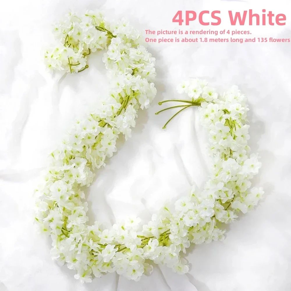 Artificial Sakura Cherry Blossom Garland Vine Silk Hanging Flower Decor For Weddings Home Styling