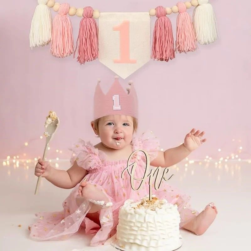 Boho 1st Birthday High Chair Banner Modern Nursery Baby Room Party Decoration 1