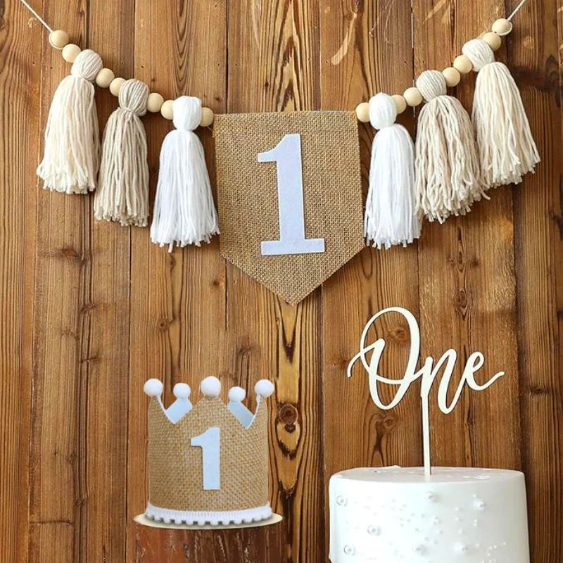 Boho 1st Birthday High Chair Banner Modern Nursery Baby Room Party Decoration 0