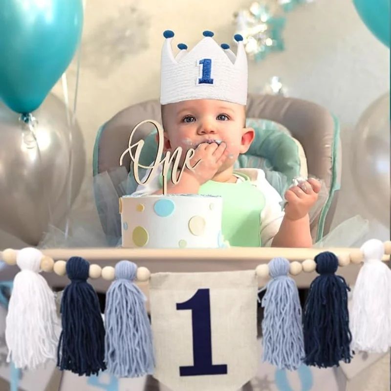 Boho 1st Birthday High Chair Banner Modern Nursery Baby Room Party Decoration 4