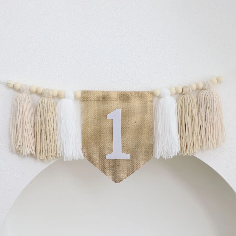 Boho 1st Birthday High Chair Banner Modern Nursery Baby Room Party Decoration 22