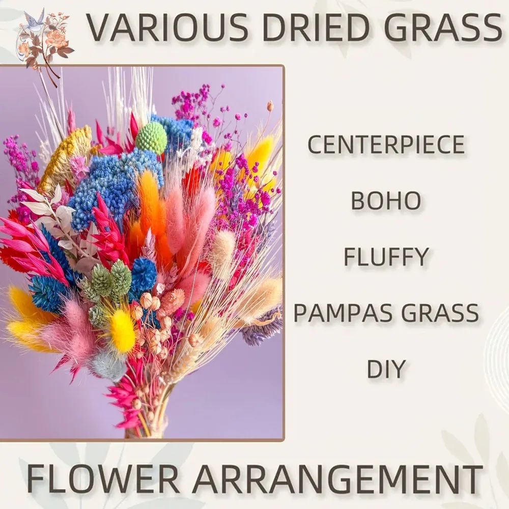 Colorful Preserved Dried Flower Wedding Bouquet With Pampas Grass Babys Breath For Bridal Decor 5