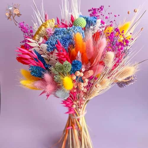 Colorful Preserved Dried Flower Wedding Bouquet with Pampas Grass & Baby's Breath for Bridal Decor