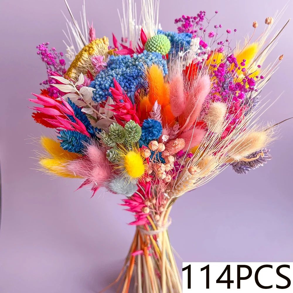 Colorful Preserved Dried Flower Wedding Bouquet With Pampas Grass Babys Breath For Bridal Decor 6