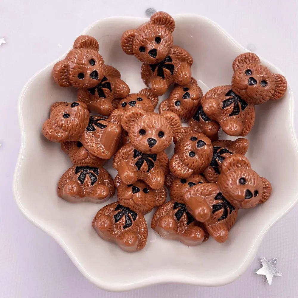 10pcs Hand Painted Kawaii Colorful Bear Resin Flatback Stones For DIY Crafts Scrapbook Decor 3