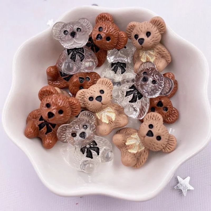 10pcs Hand Painted Kawaii Colorful Bear Resin Flatback Stones For DIY Crafts Scrapbook Decor 4