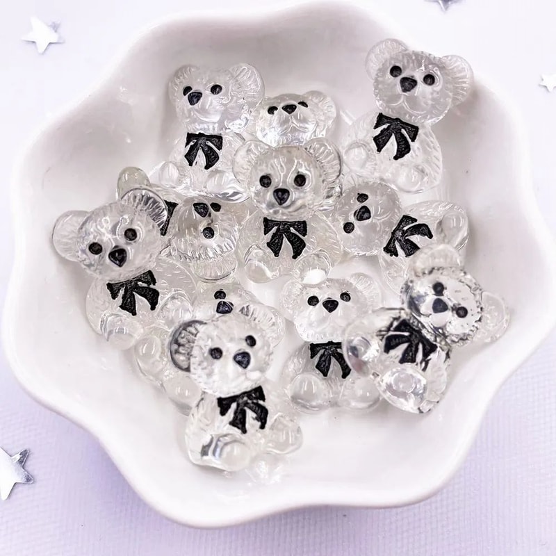 10pcs Hand Painted Kawaii Colorful Bear Resin Flatback Stones For DIY Crafts Scrapbook Decor 6