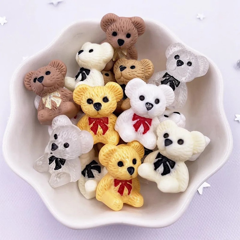10pcs Hand Painted Kawaii Colorful Bear Resin Flatback Stones For DIY Crafts Scrapbook Decor 9