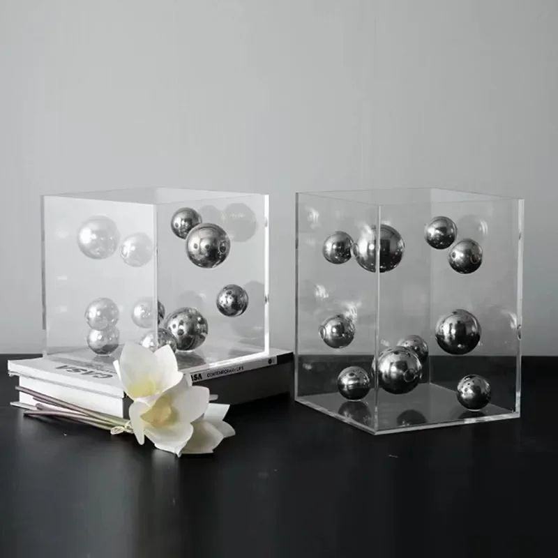 Modern Geometric Metal Ball Art Ornament With Transparent Acrylic Box Decor 1