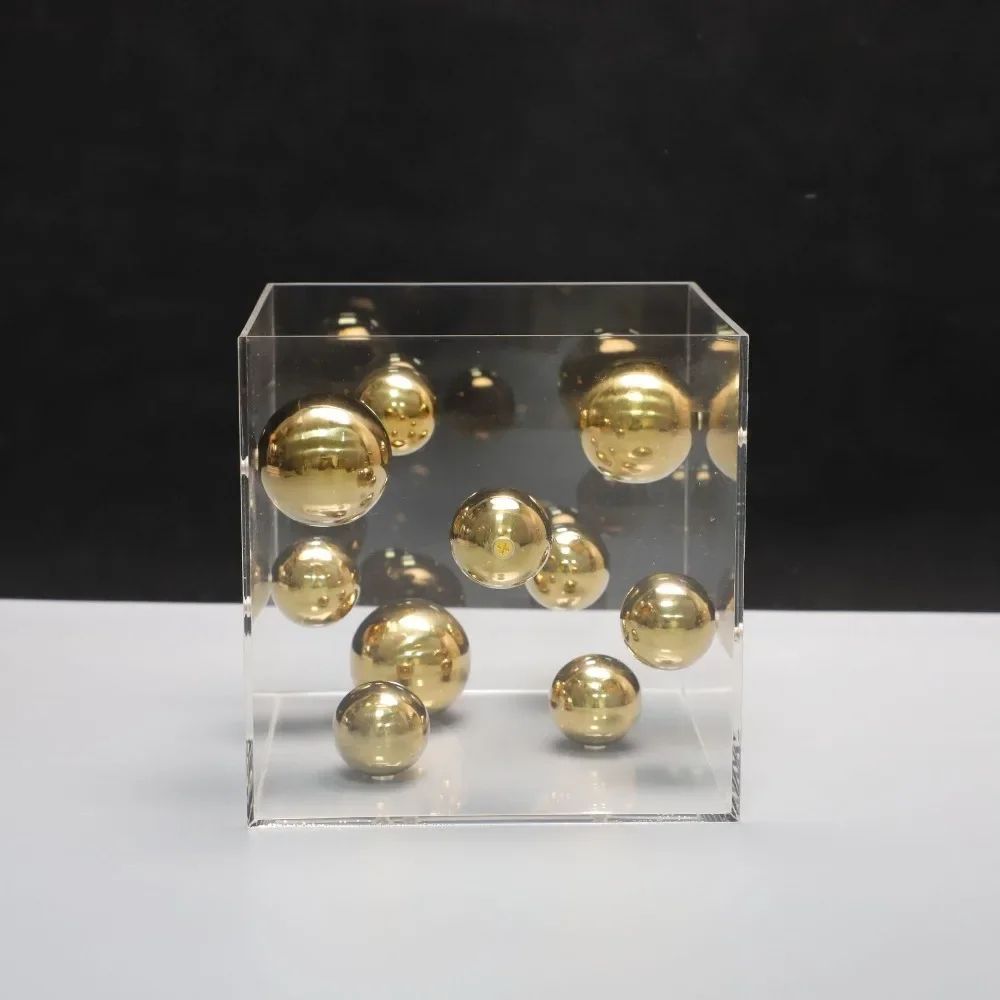 Modern Geometric Metal Ball Art Ornament With Transparent Acrylic Box Decor 3