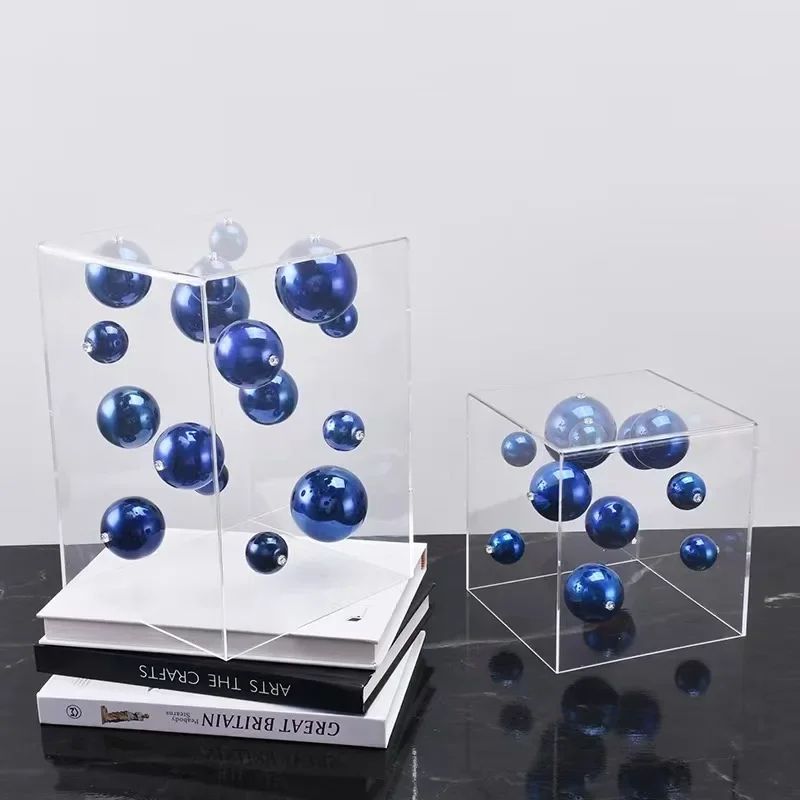 Modern Geometric Metal Ball Art Ornament With Transparent Acrylic Box Decor 0