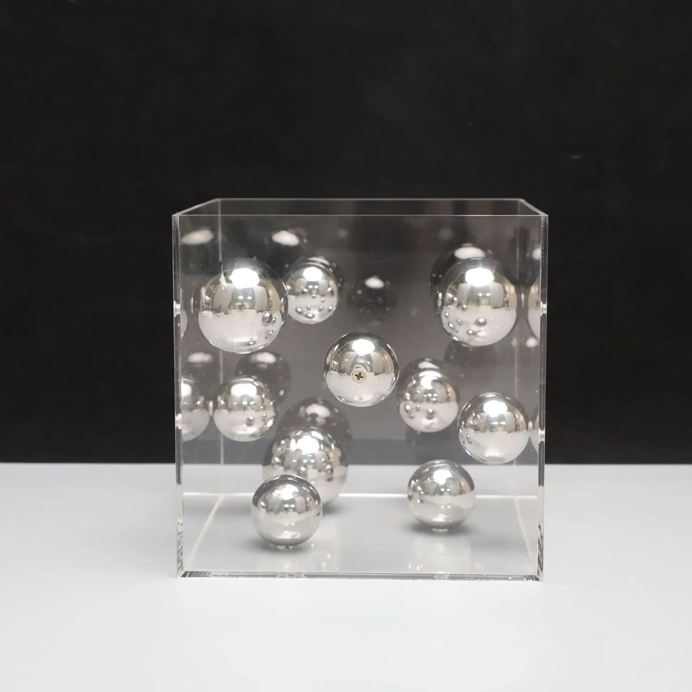 Modern Geometric Metal Ball Art Ornament With Transparent Acrylic Box Decor 6
