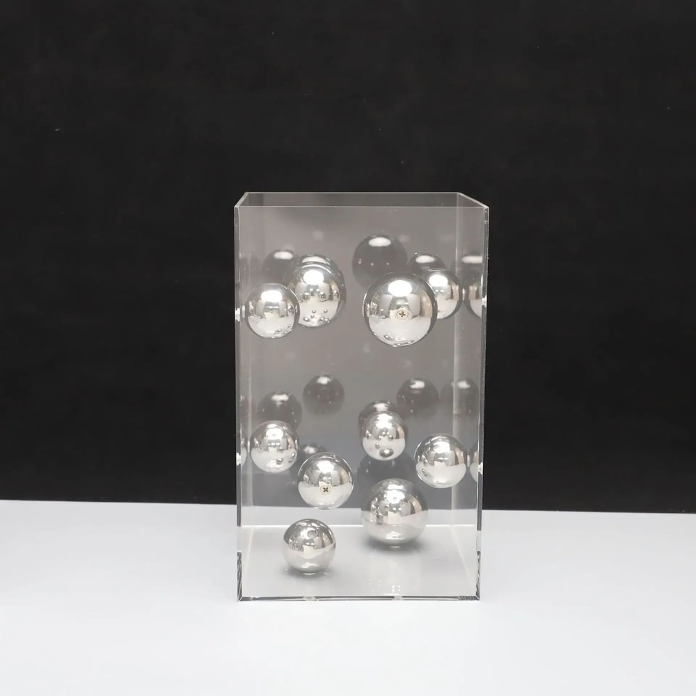 Modern Geometric Metal Ball Art Ornament With Transparent Acrylic Box Decor 7