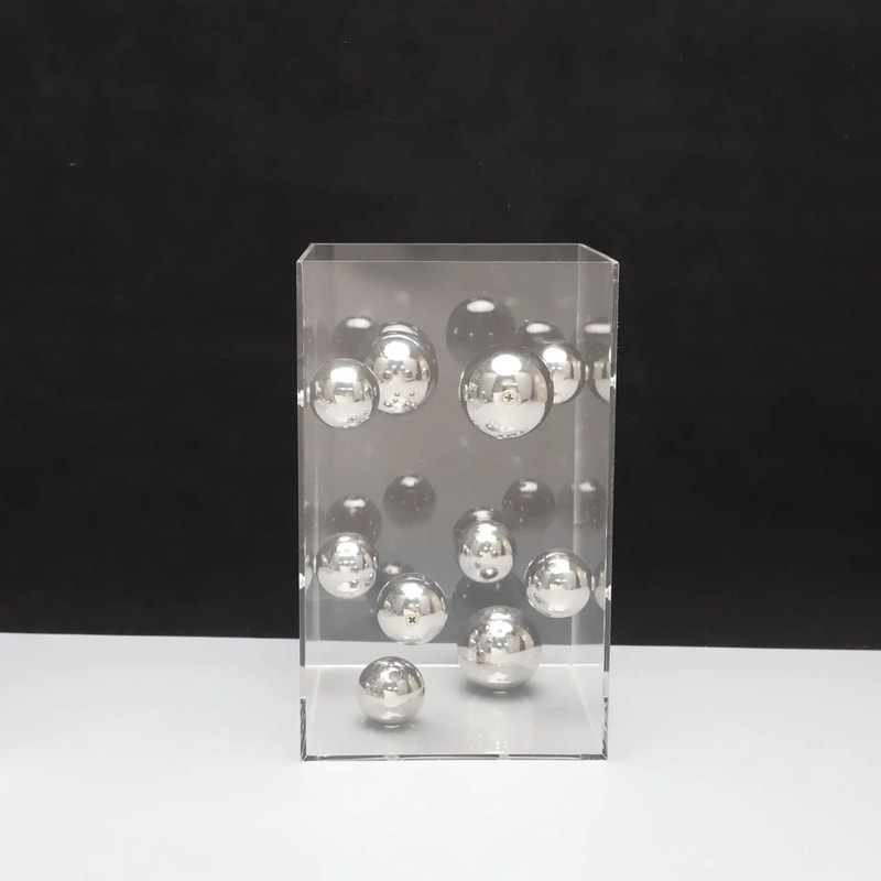 Modern Geometric Metal Ball Art Ornament With Transparent Acrylic Box Decor 7