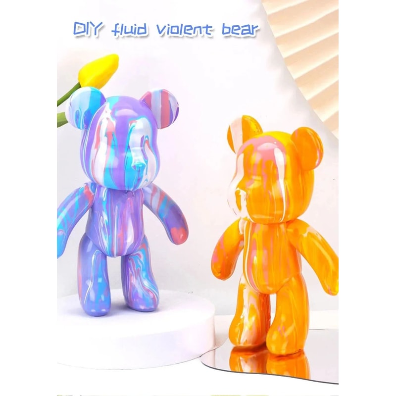 DIY Fluid Bear Resin Sculpture Set Handmade Graffiti Bear Ornament For Home Decor Creative Painti 3