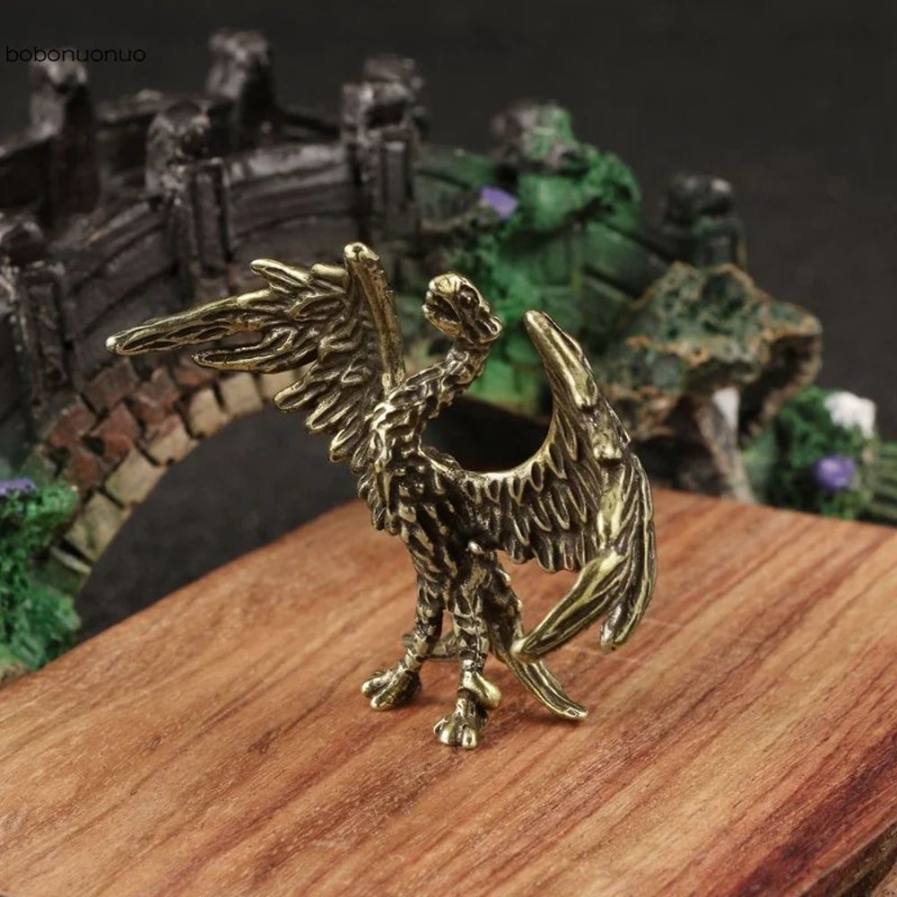 Solid Brass Flame Phoenix Statue Retro Chinese Mythical Beast Feng Shui Desktop Ornament 3
