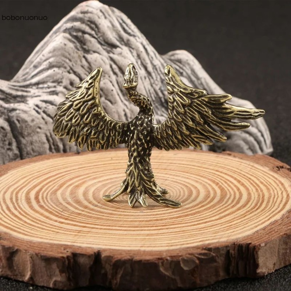 Solid Brass Flame Phoenix Statue Retro Chinese Mythical Beast Feng Shui Desktop Ornament 1