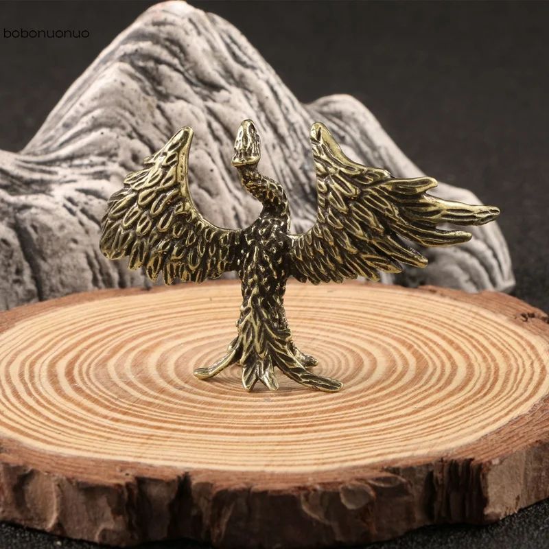 Solid Brass Flame Phoenix Statue Retro Chinese Mythical Beast Feng Shui Desktop Ornament 1