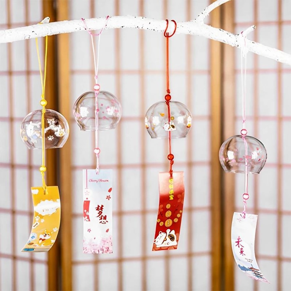 Handmade Japanese Glass Wind Bell Furin Sakura Cherry Blossom Wind Chime Decor 0