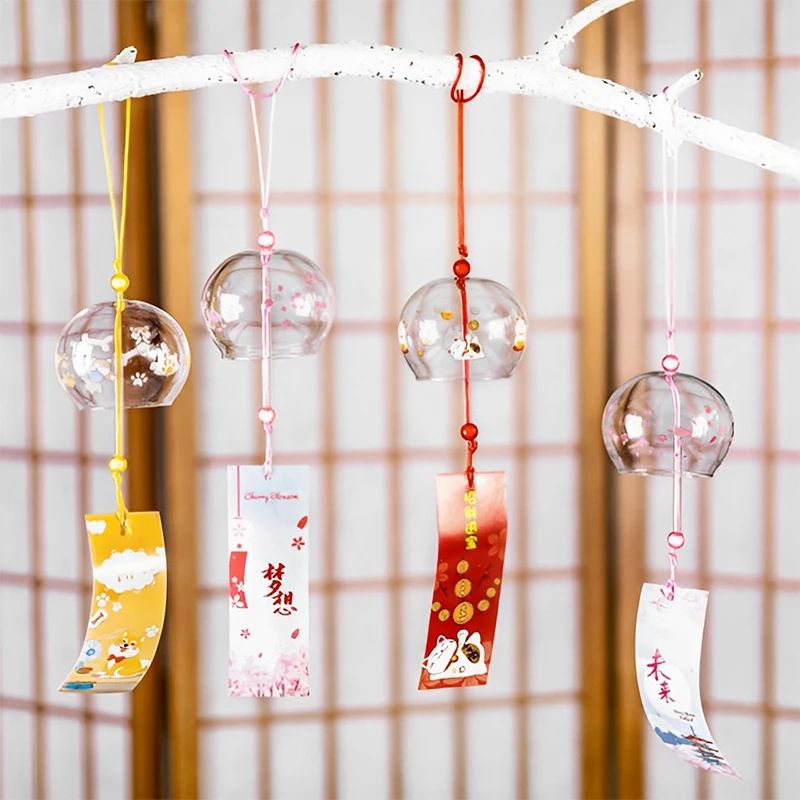 Handmade Japanese Glass Wind Bell Furin Sakura Cherry Blossom Wind Chime Decor 0