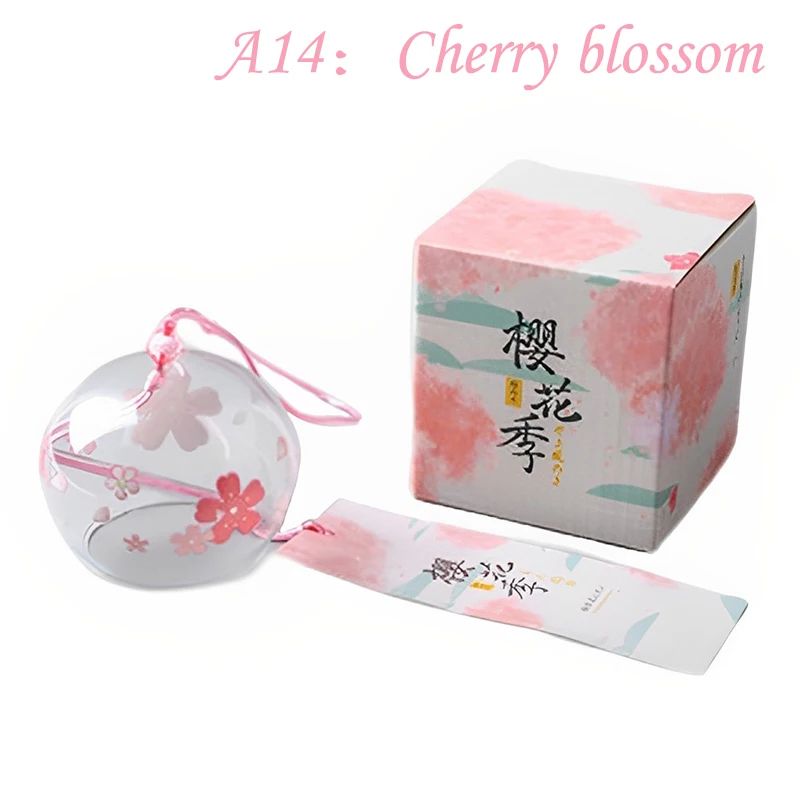 Handmade Japanese Glass Wind Bell Furin Sakura Cherry Blossom Wind Chime Decor 19