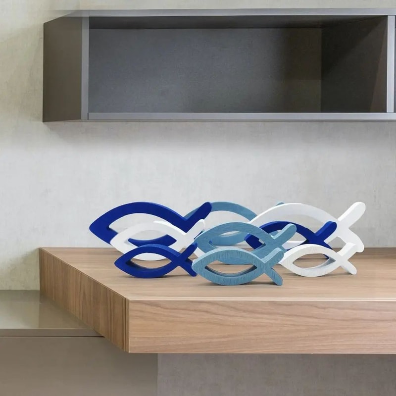 9pcs Wooden Ocean Fish Wall Decor Coastal Mediterranean Nautical Wall Art Set 2