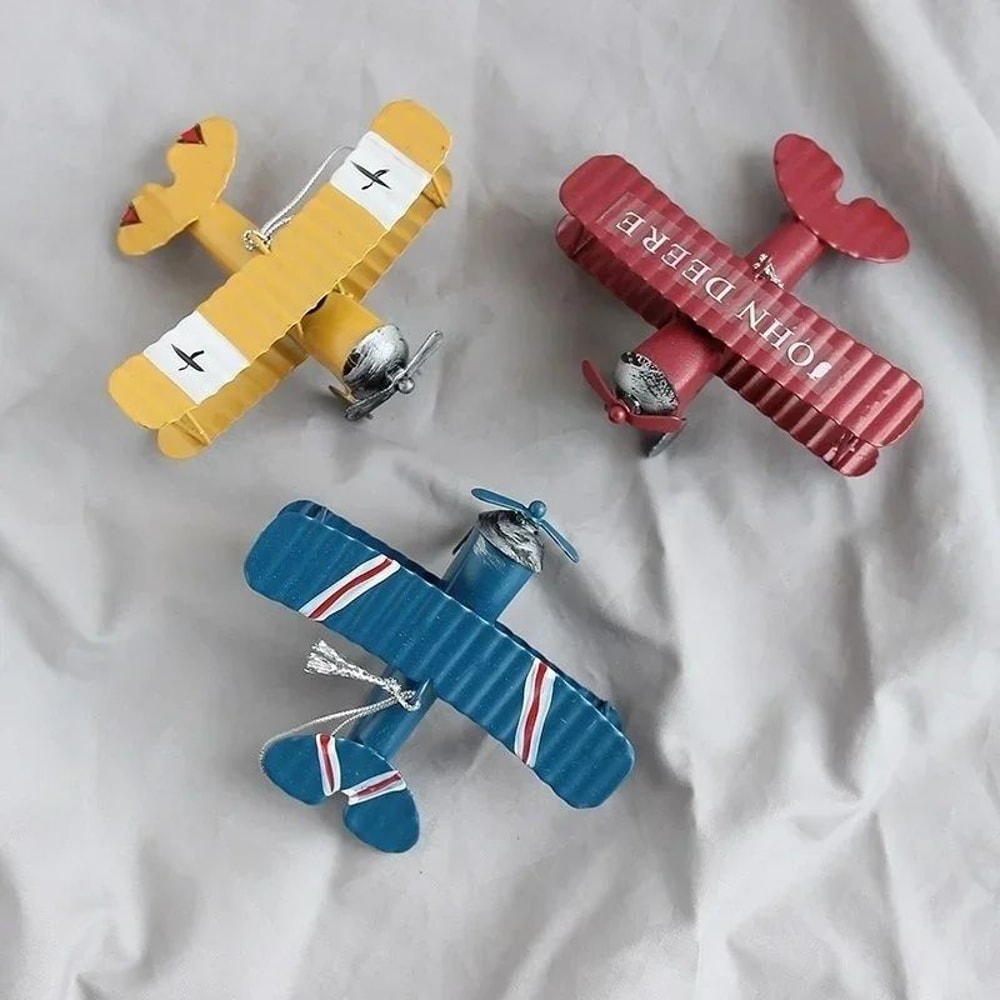 Vintage Wrought Iron Aircraft Model Ornament Retro Tin Plane Desktop Car Decor 2