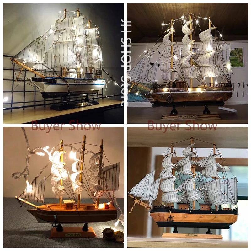 Wooden Sailboat Model Decor Mediterranean Style Nautical Home Ornament 5