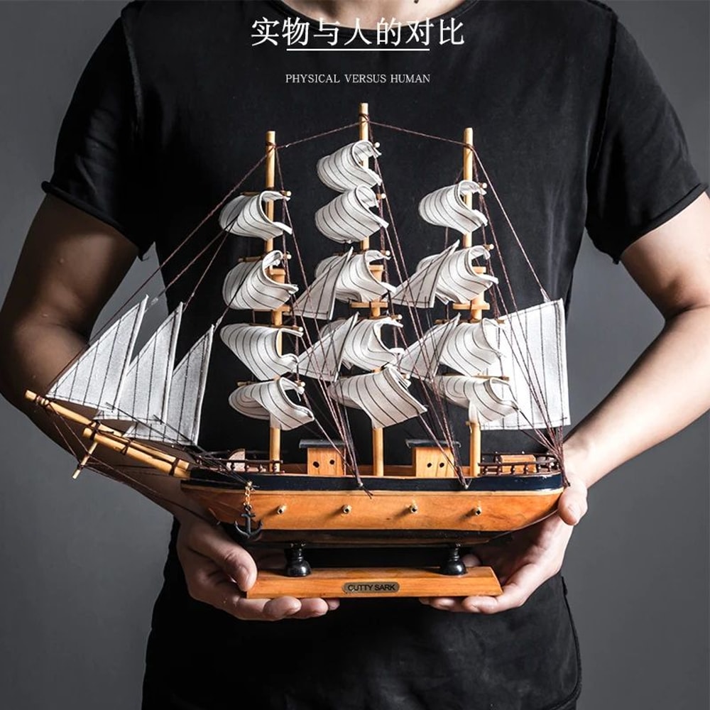 Wooden Sailboat Model Decor Mediterranean Style Nautical Home Ornament 4