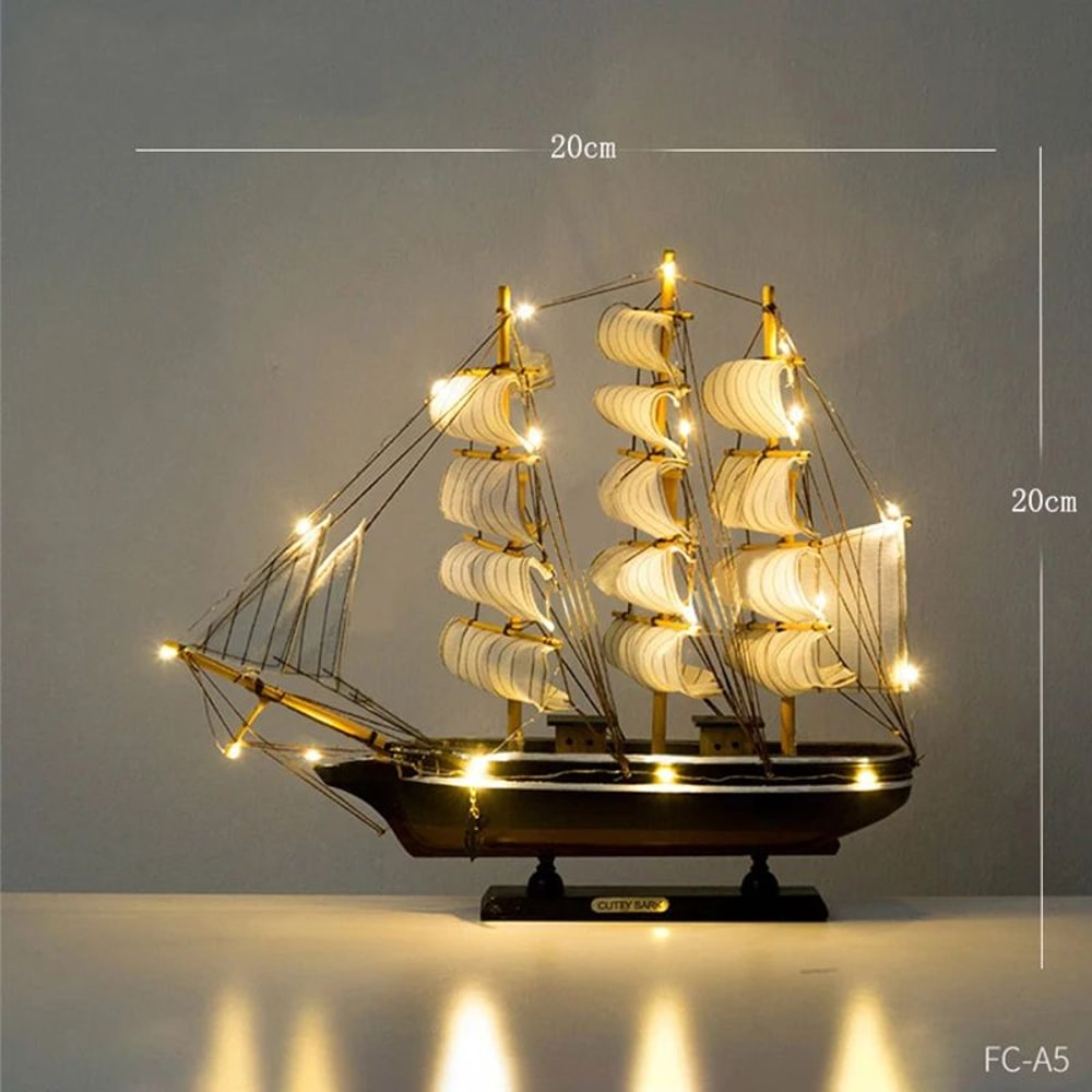 Wooden Sailboat Model Decor Mediterranean Style Nautical Home Ornament 6