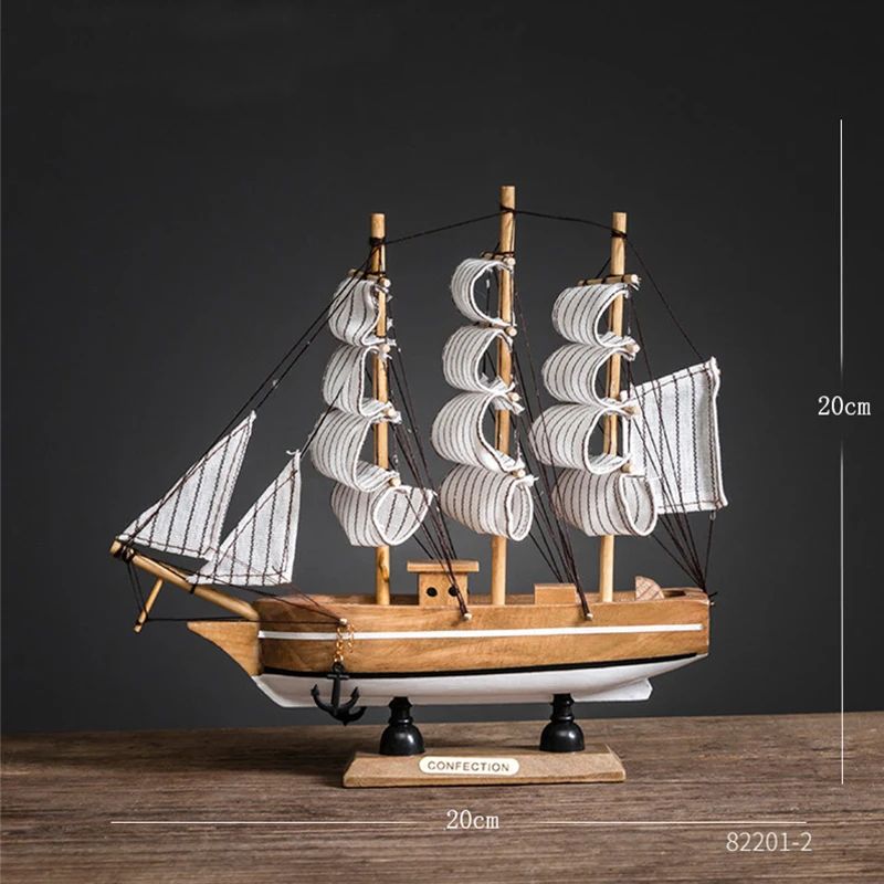 Wooden Sailboat Model Decor Mediterranean Style Nautical Home Ornament 7
