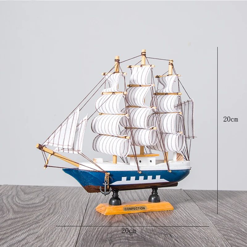 Wooden Sailboat Model Decor Mediterranean Style Nautical Home Ornament 8