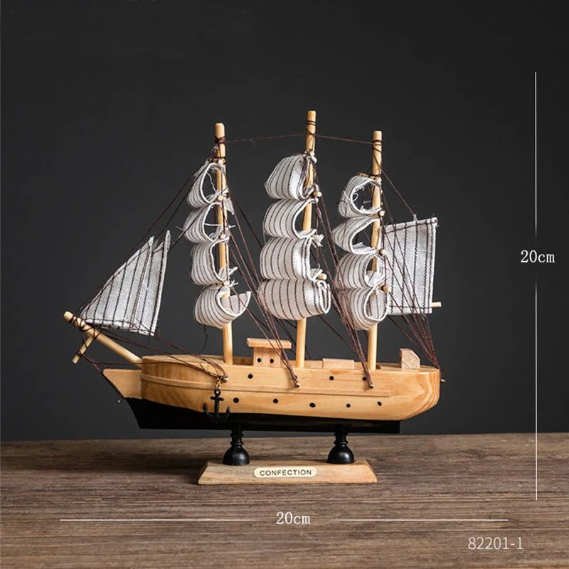 Wooden Sailboat Model Decor Mediterranean Style Nautical Home Ornament 9