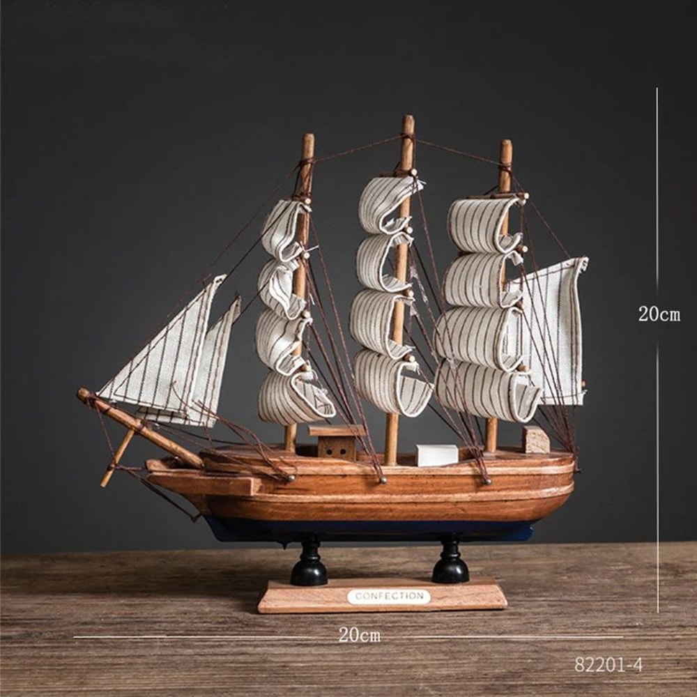 Wooden Sailboat Model Decor Mediterranean Style Nautical Home Ornament 12