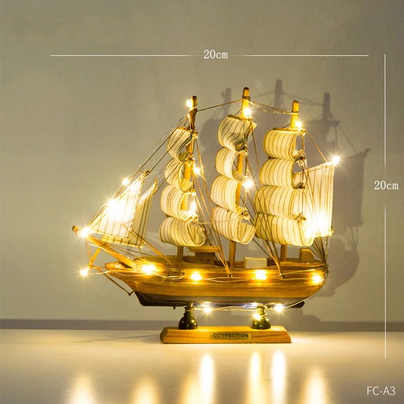 Wooden Sailboat Model Decor Mediterranean Style Nautical Home Ornament 13