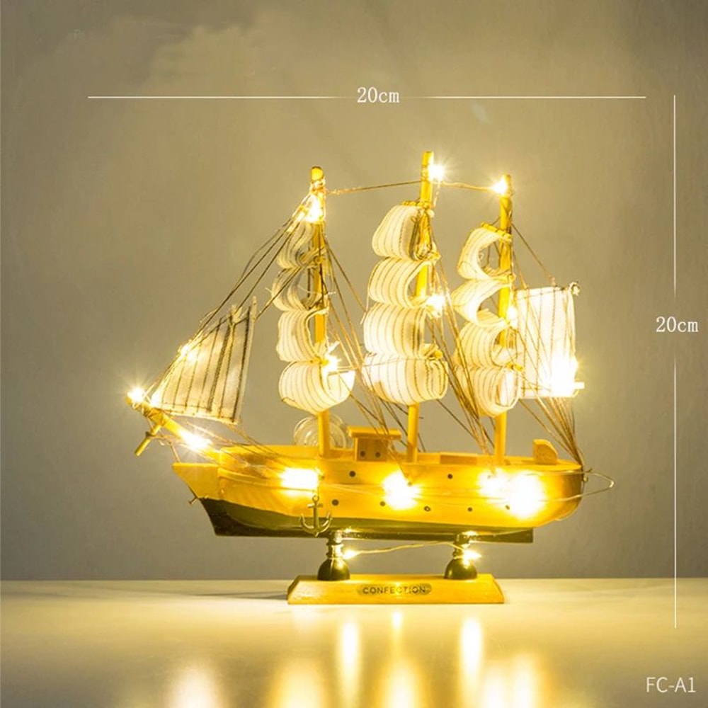 Wooden Sailboat Model Decor Mediterranean Style Nautical Home Ornament 14