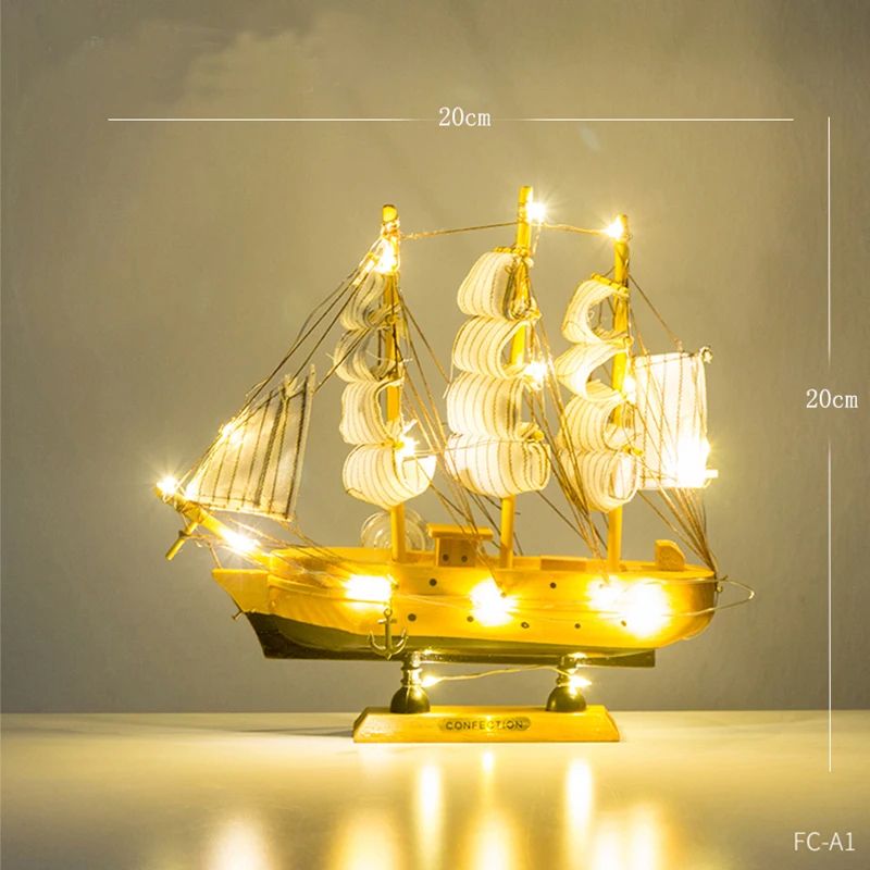 Wooden Sailboat Model Decor Mediterranean Style Nautical Home Ornament 14