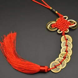 chinese knot lucky charm with five emperors coins – feng shui prosperity & protection decor