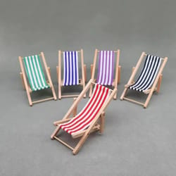 miniature folding beach chair & wooden table set – 1/12 dollhouse beach scene accessories