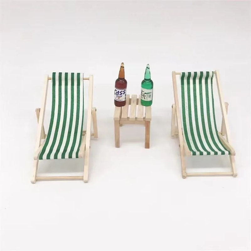 Miniature Folding Beach Chair Wooden Table Set 112 Dollhouse Beach Scene Accessories 2