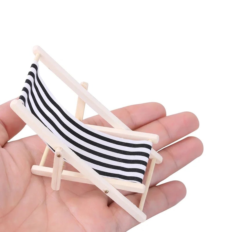 Miniature Folding Beach Chair Wooden Table Set 112 Dollhouse Beach Scene Accessories 3