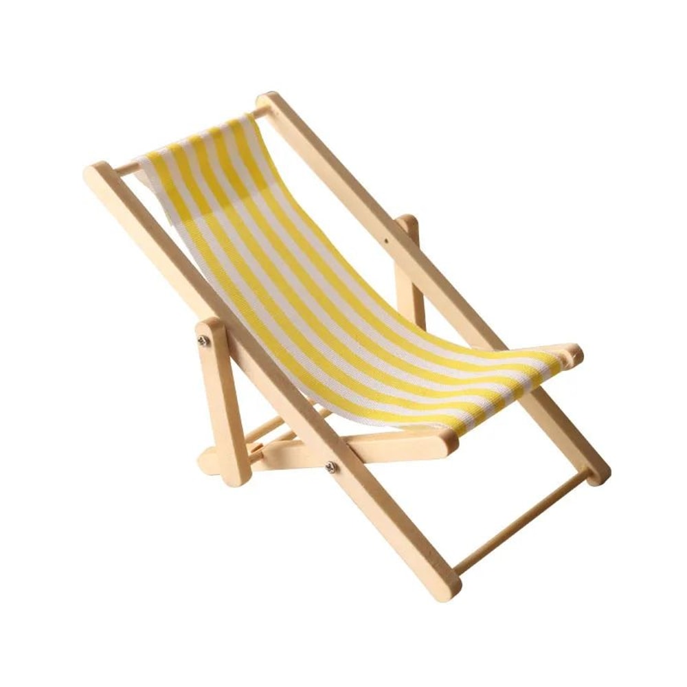 Mini Wooden Dollhouse Beach Chair Outdoor Reclining Miniature Furniture Accessory 8