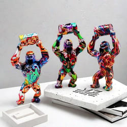 creative resin gorilla sculpture with bucket – modern animal statue home decor