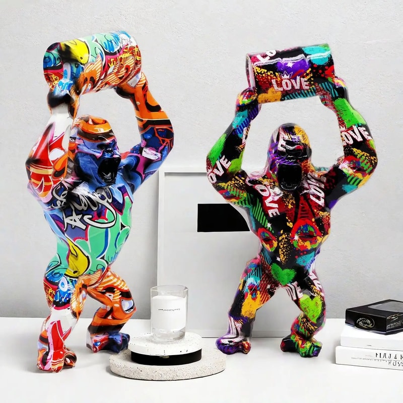 Creative Resin Gorilla Sculpture With Bucket Modern Animal Statue Home Decor 1