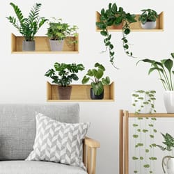 3pcs green plant wall sticker set – modern potted plant pvc wall decals