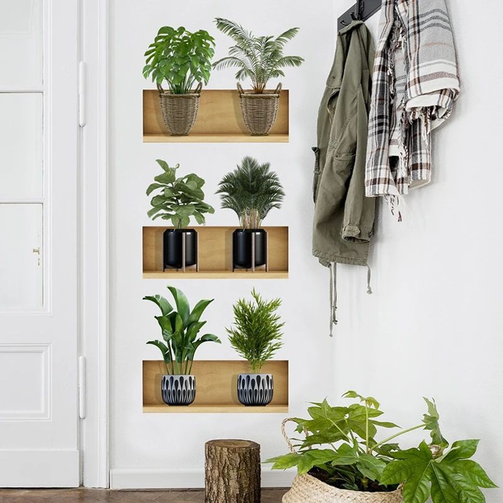 3pcs Green Plant Wall Sticker Set Modern Potted Plant PVC Wall Decals 2