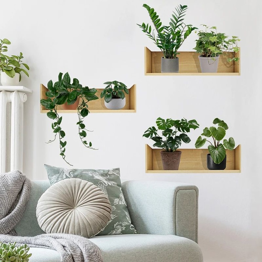 3pcs Green Plant Wall Sticker Set Modern Potted Plant PVC Wall Decals 4