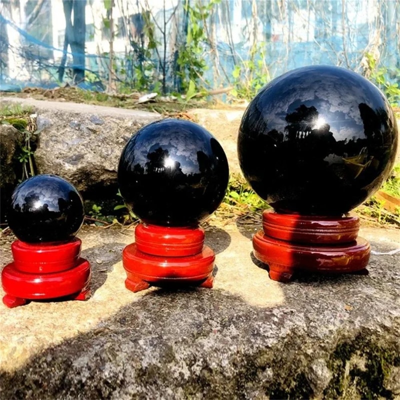 Natural Black Tourmaline Quartz Sphere Reiki Healing Chakra Crystal Ball Decor 0